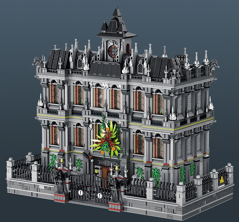 The lighting effect of FALAGIL 613002 Lunatic Hospital in the darkness at night.