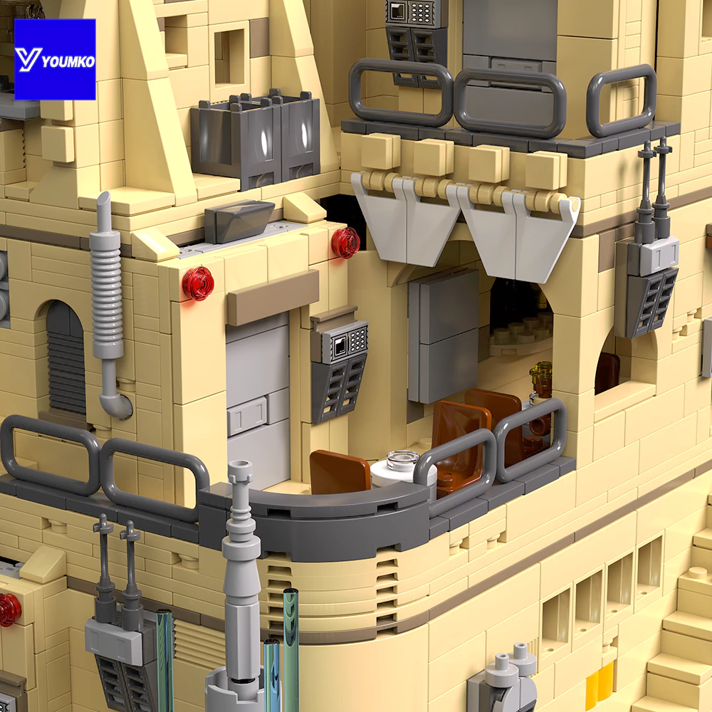 The tables and chairs on the second floor of Mos Eisley Cantina