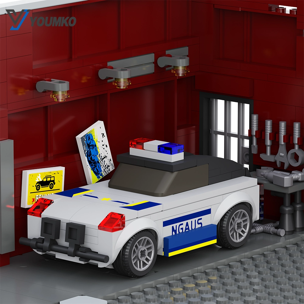 In the garage on the first floor of Youmko YM005 City Guardian Apartment, police cars are parked.