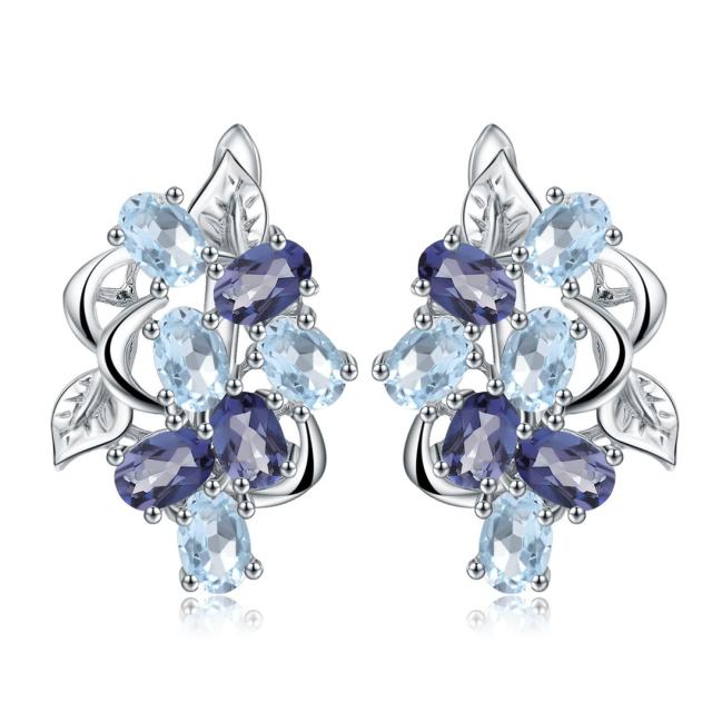 Natural Mystic Quartz & Blue Topaz Luxury 925 Sterling Silver Earrings
