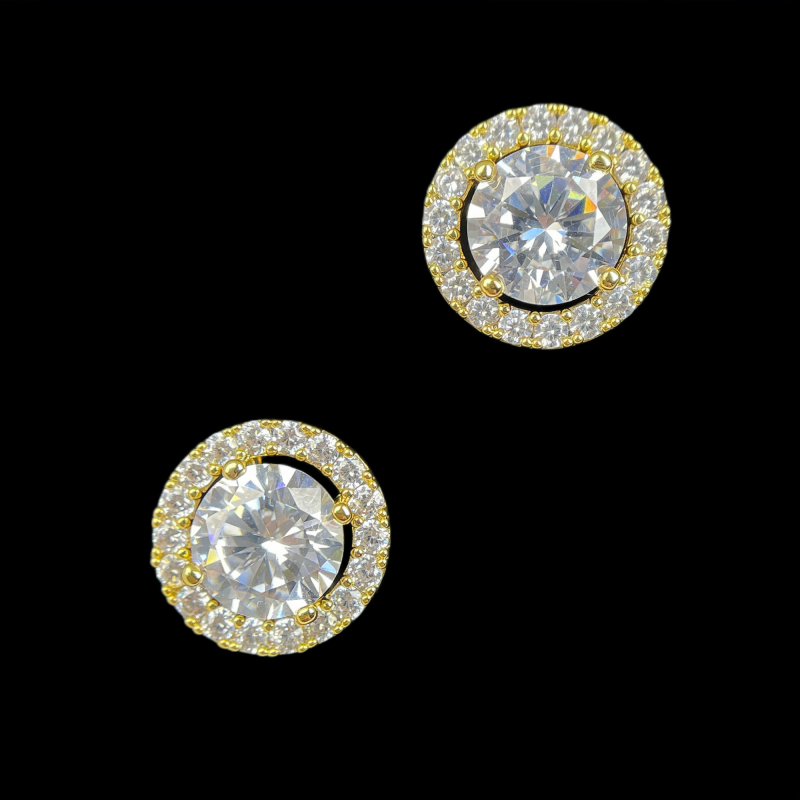 18k White Gold Plated Round Cut Cubic Zirconia Halo Earrings