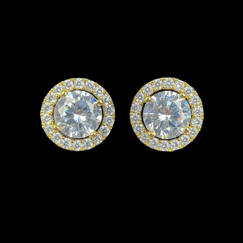 18k White Gold Plated Round Cut Cubic Zirconia Halo Earrings
