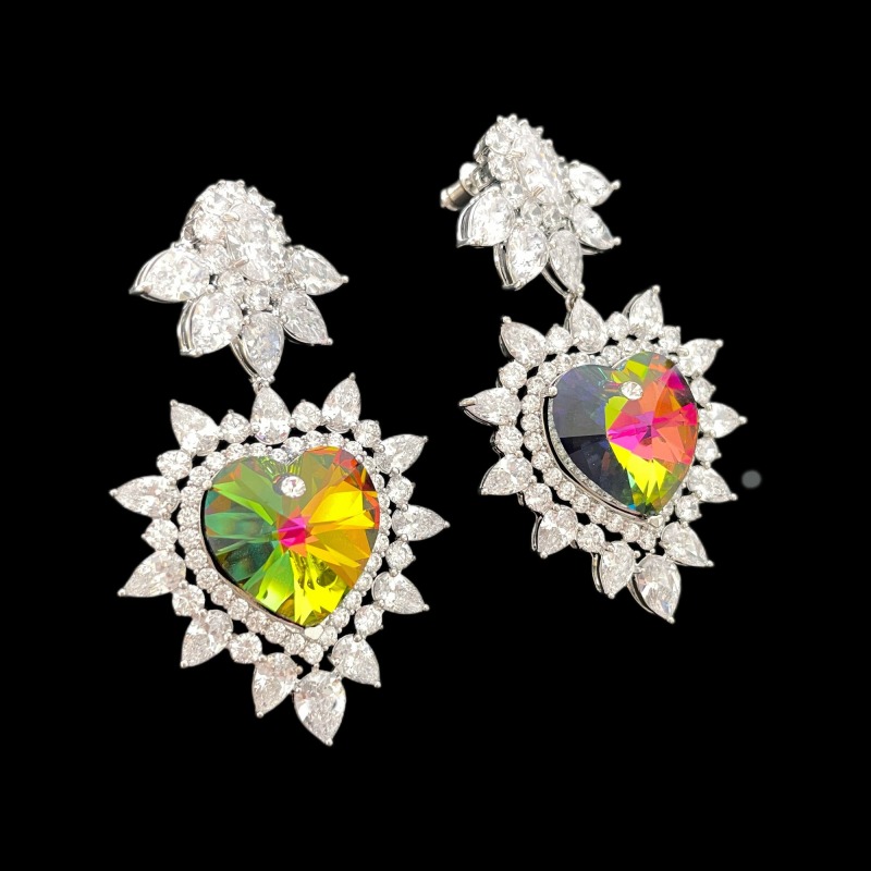 Goddess Heart Sparkling Flower Drop Earrings
