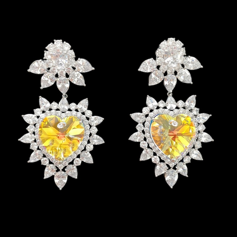 Goddess Heart Sparkling Flower Drop Earrings