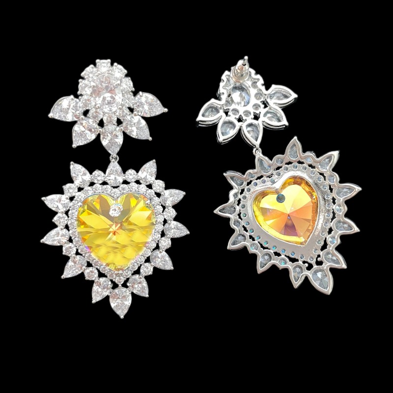 Goddess Heart Sparkling Flower Drop Earrings