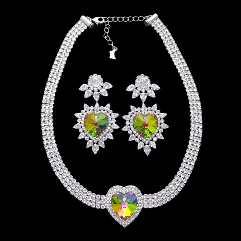 Goddess Heart Sparkling Jewelry Set Choker & Earrings