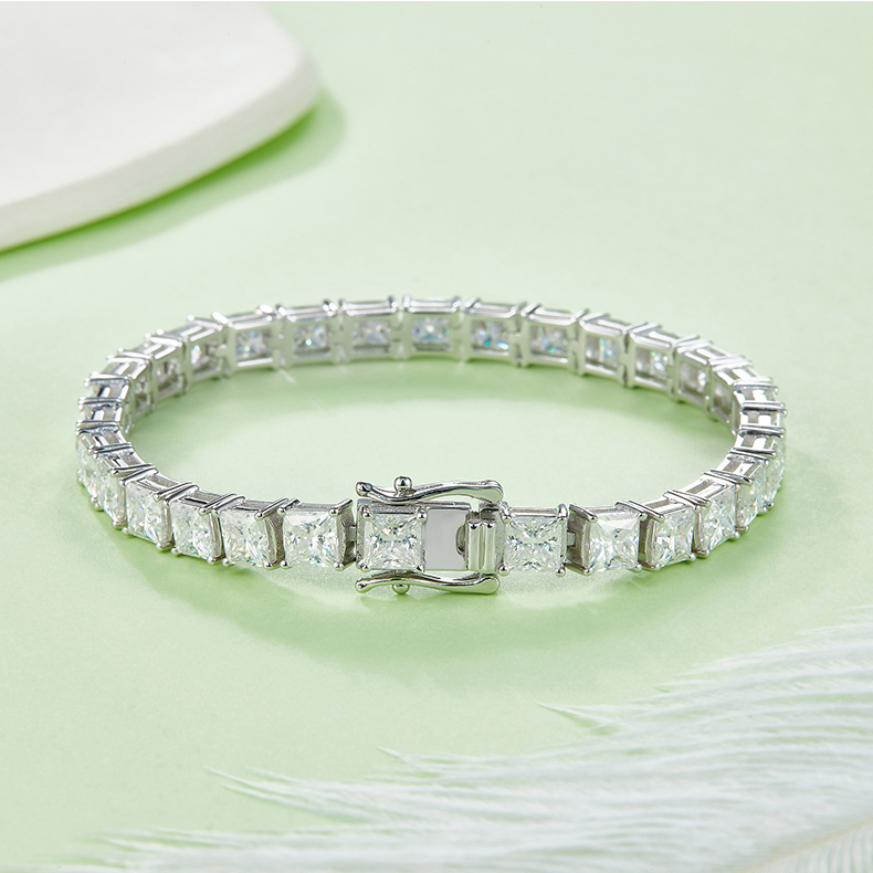 Square Cut 0.5CT Moissanite Tennis Bracelet In Sterling Silver