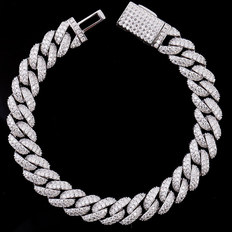 10MM Cuban Bracelet/Chain Moissanite In Sterling Silver