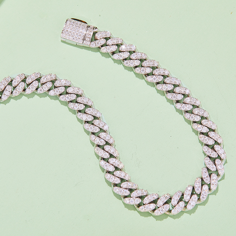 8MM Cuban Bracelet/Chain Moissanite In Sterling Silver