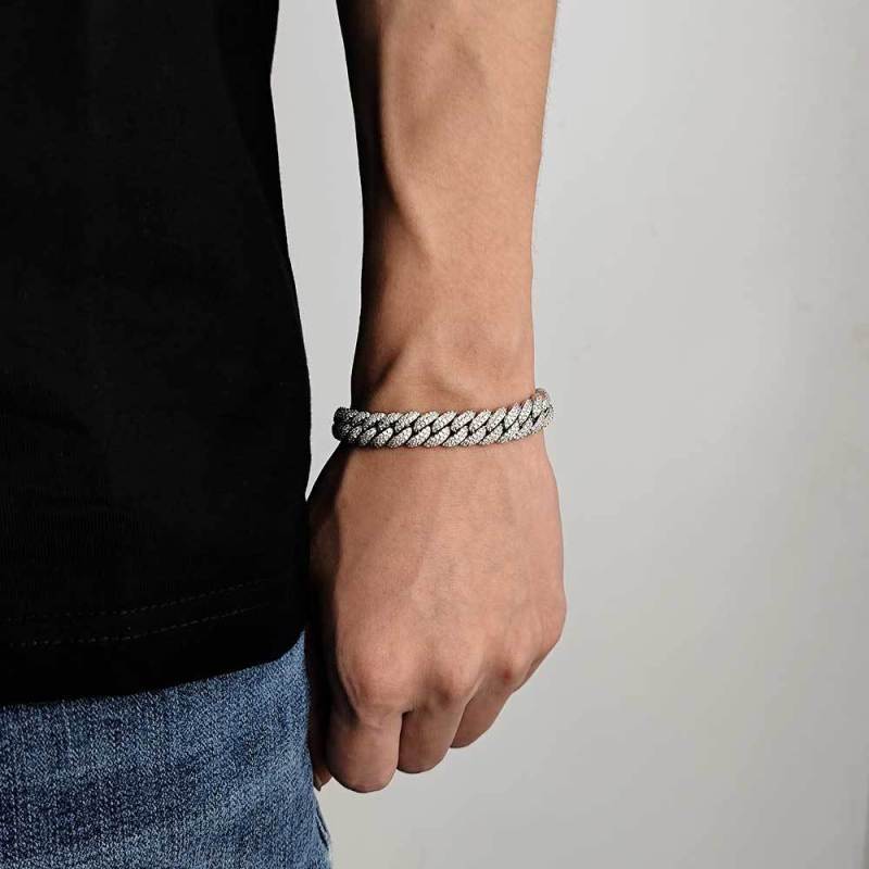 10MM Cuban Bracelet/Chain Moissanite In Sterling Silver