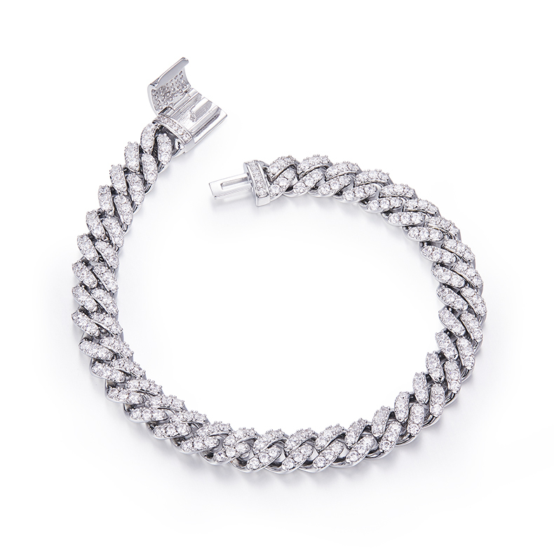 8MM Cuban Bracelet/Chain Moissanite In Sterling Silver