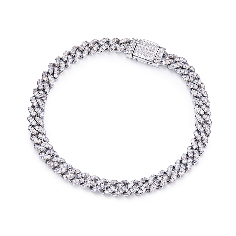 6MM Cuban Bracelet/Necklace Moissanite In Sterling Silver