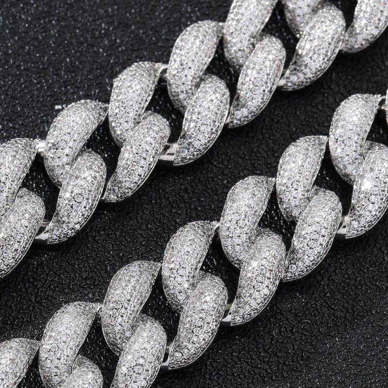 18MM Bubble Cuban Bracelet/Chain Moissanite In Sterling Silver