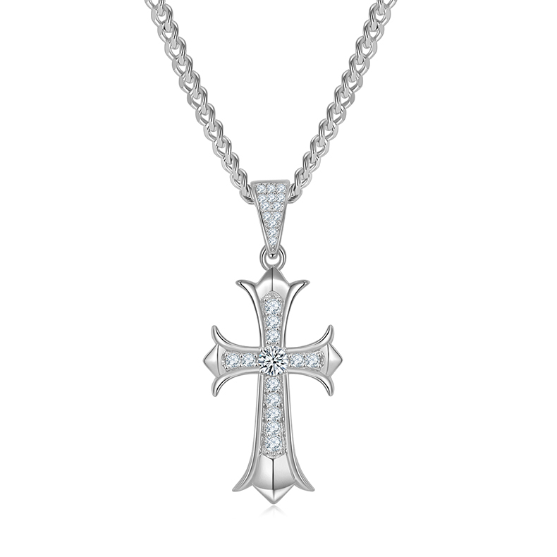 Cross Pendant Pave Moissanite In Sterling Silver