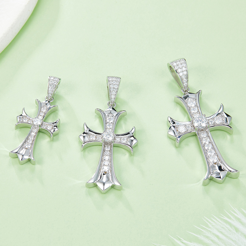 Cross Pendant Pave Moissanite In Sterling Silver