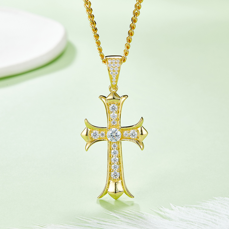 Cross Pendant Pave Moissanite In Sterling Silver