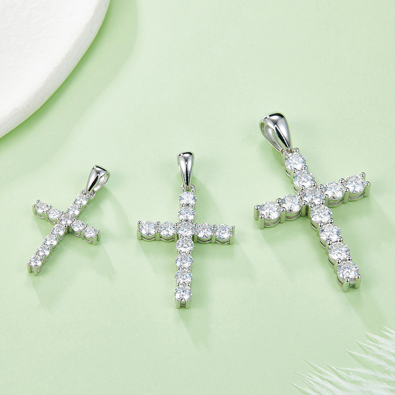 3.3CT Cross Pendant Pave Moissanite In Sterling Silver