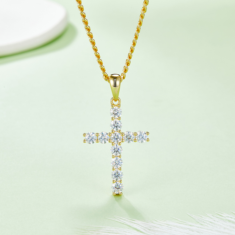 3.3CT Cross Pendant Pave Moissanite In Sterling Silver
