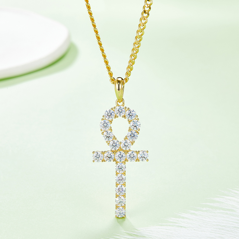 Cross Pendant Pave Moissanite In Sterling Silver