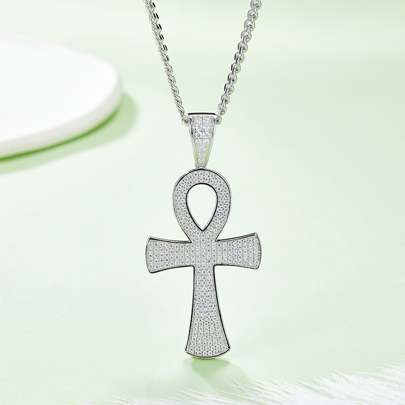 Cross Pendant Pave Moissanite In Sterling Silver