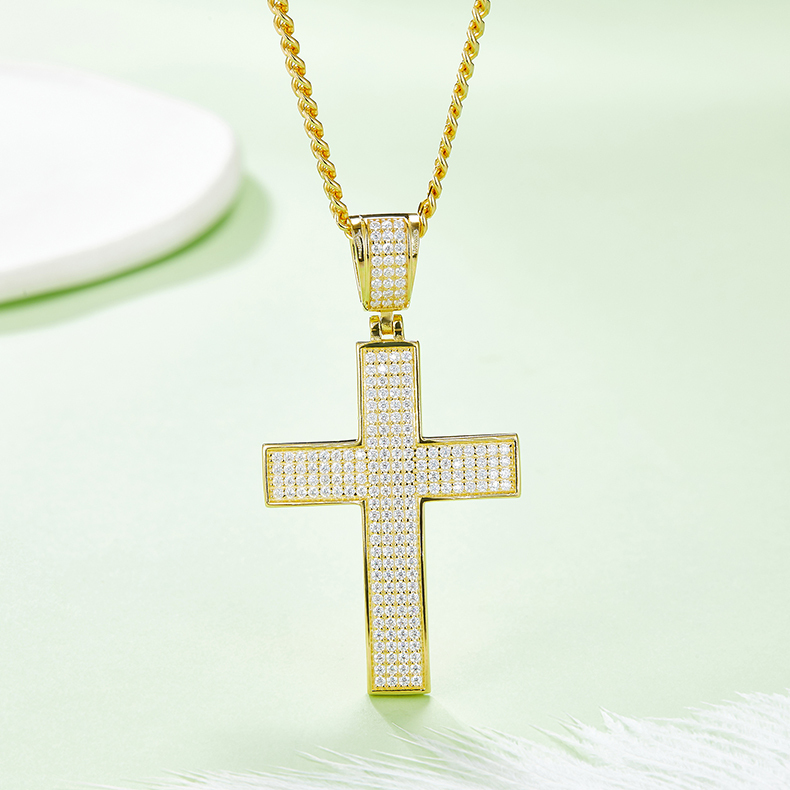 Cross Pendant Pave Moissanite In Sterling Silver