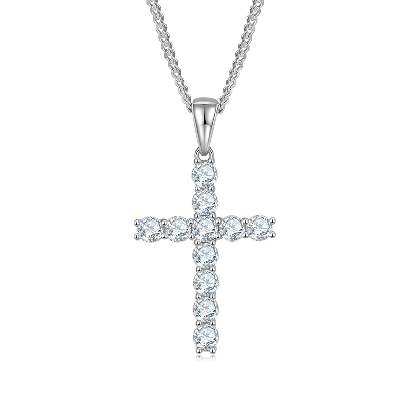 5.5CT Cross Pendant Pave Moissanite In Sterling Silver