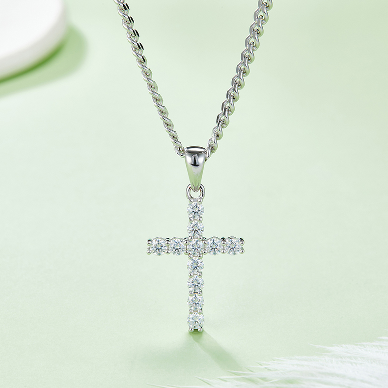 1.1CT Cross Pendant Pave Moissanite In Sterling Silver