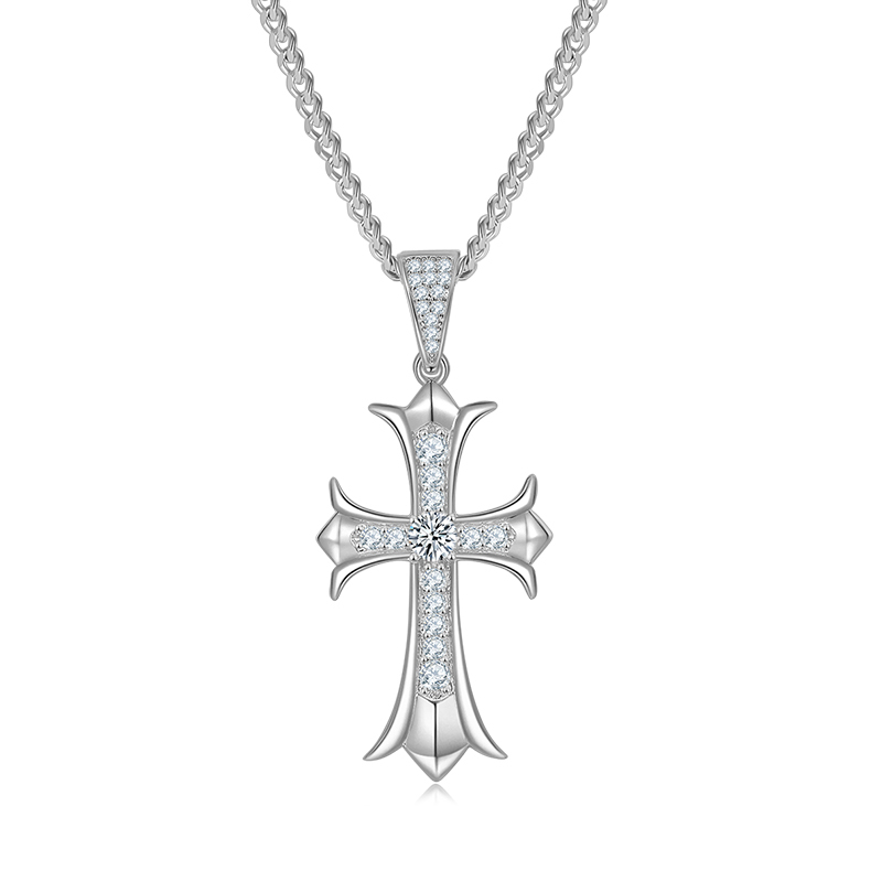 Cross Pendant Pave Moissanite In Sterling Silver