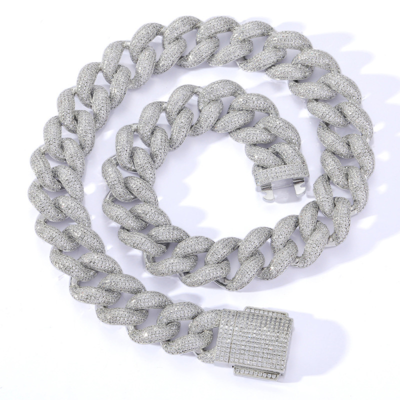 18MM Bubble Cuban Bracelet/Chain Moissanite In Sterling Silver