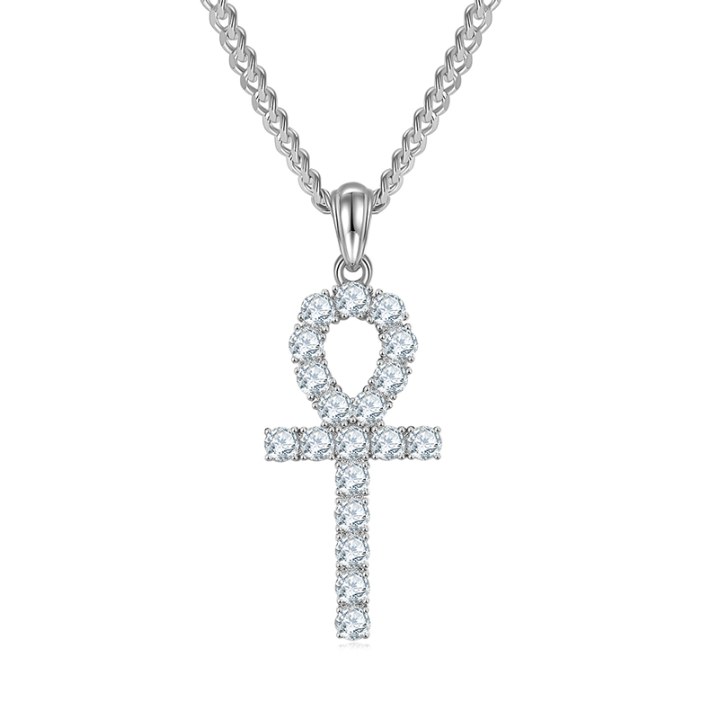 Cross Pendant Pave Moissanite In Sterling Silver