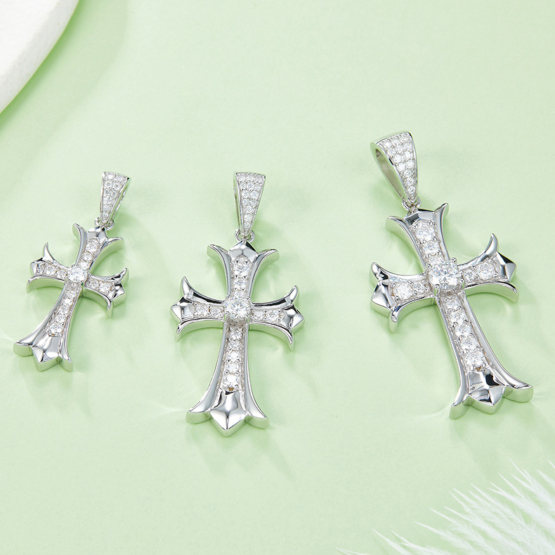 Cross Pendant Pave Moissanite In Sterling Silver