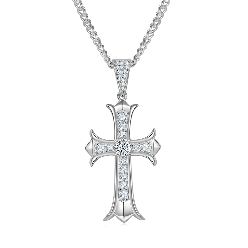 Cross Pendant Pave Moissanite In Sterling Silver