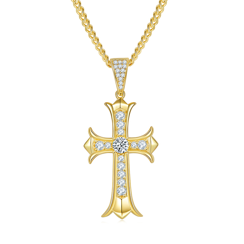 Cross Pendant Pave Moissanite In Sterling Silver