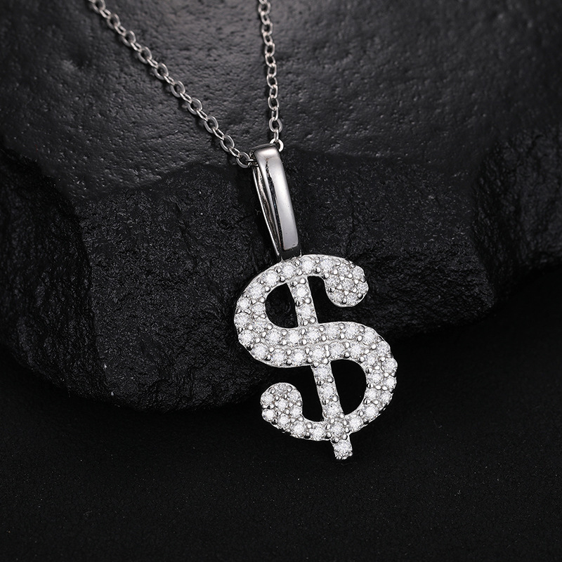 Dollar Pendant Moissanite In Sterling Silver