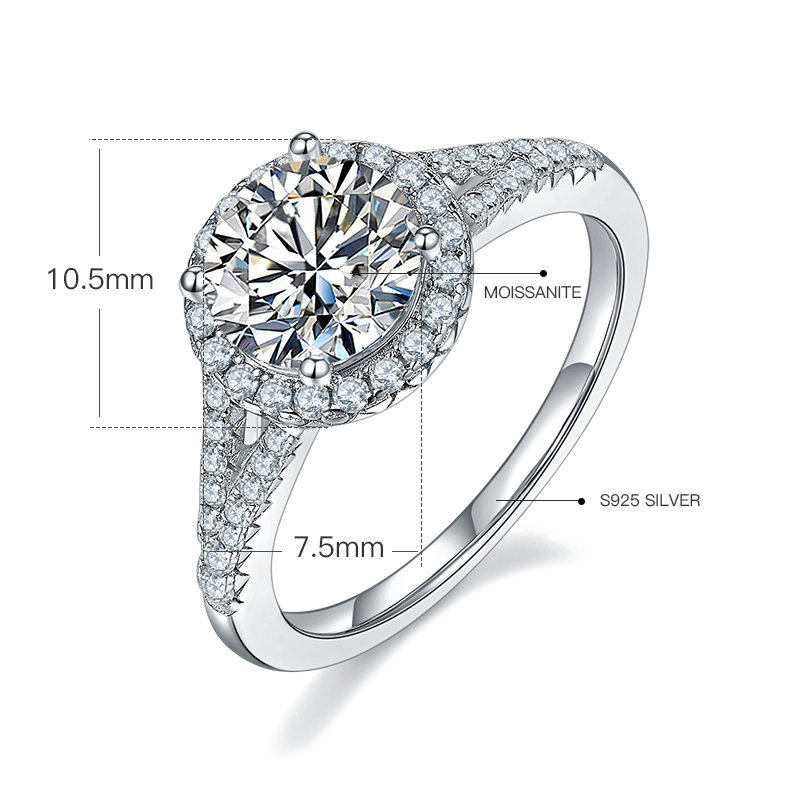 1.5CT Round Cut Moissanite Ring In Sterling Silver