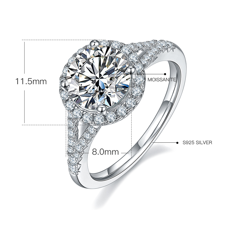 2CT Round Cut Moissanite Ring In Sterling Silver