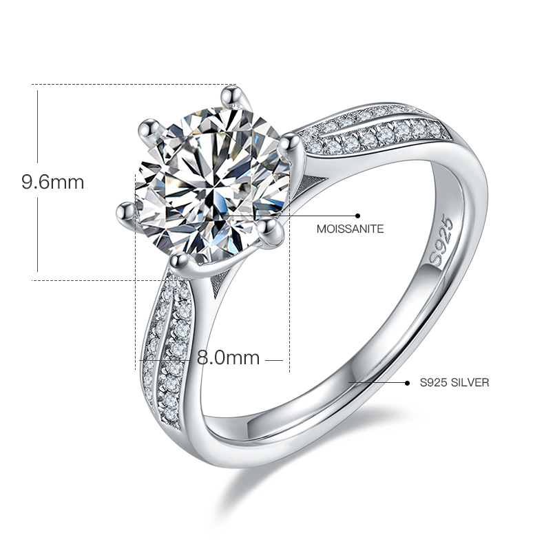 2CT Moissanite Ring In Sterling Silver