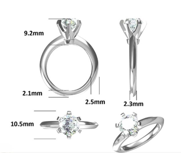 2CT 6 Claws Moissanite Ring In Sterling Silver