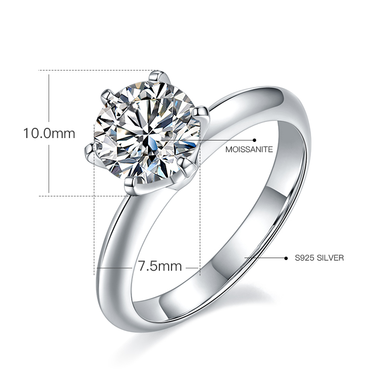 1.5CT 6 Claws Moissanite Ring In Sterling Silver