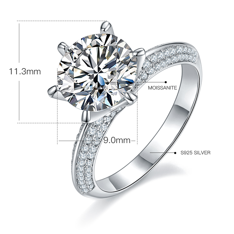 3CT Moissanite Ring In Sterling Silver