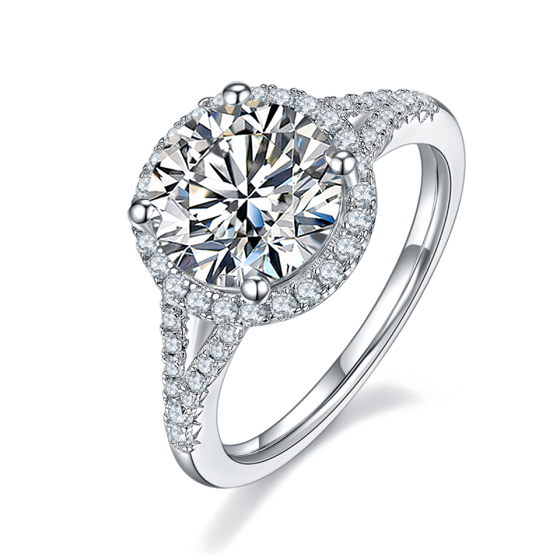 3CT Rount Cut Moissanite Ring In Sterling Silver