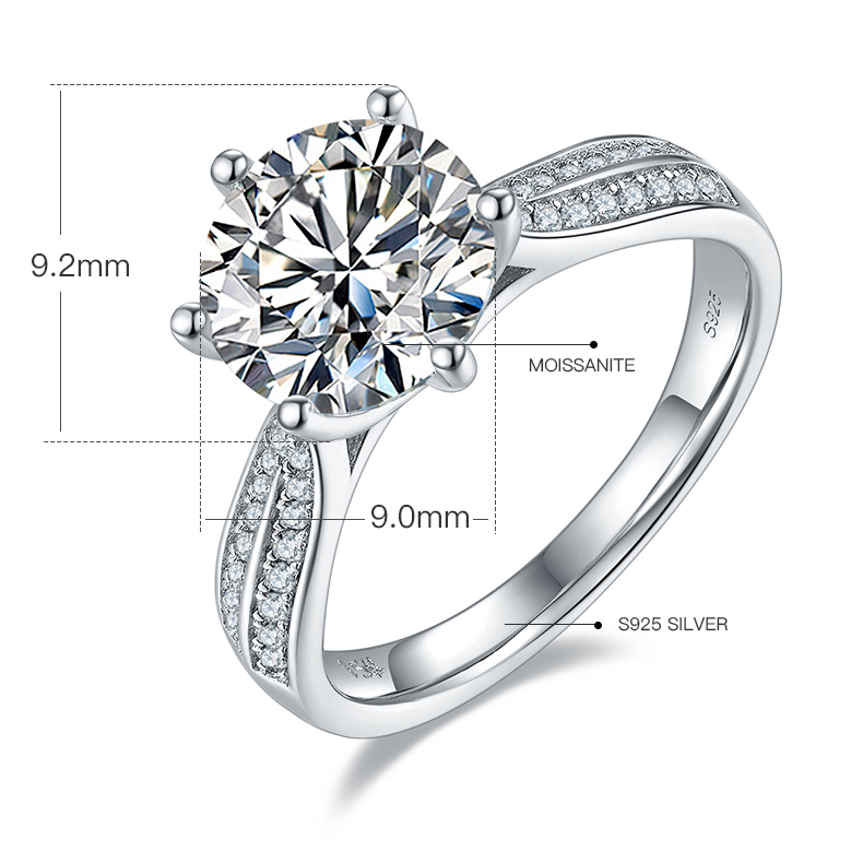 3CT Moissanite Ring In Sterling Silver