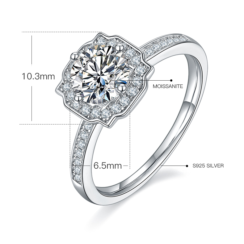 1CT Moissanite Ring In Sterling Silver