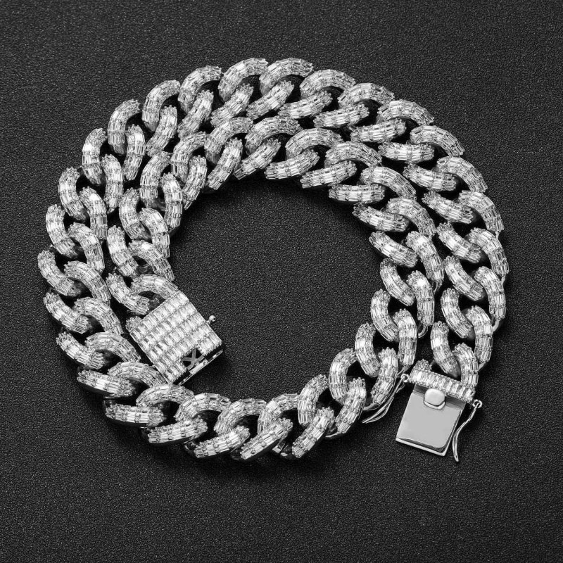 16mm Baguette Diamond Miami Cuban Bracelet/Chain