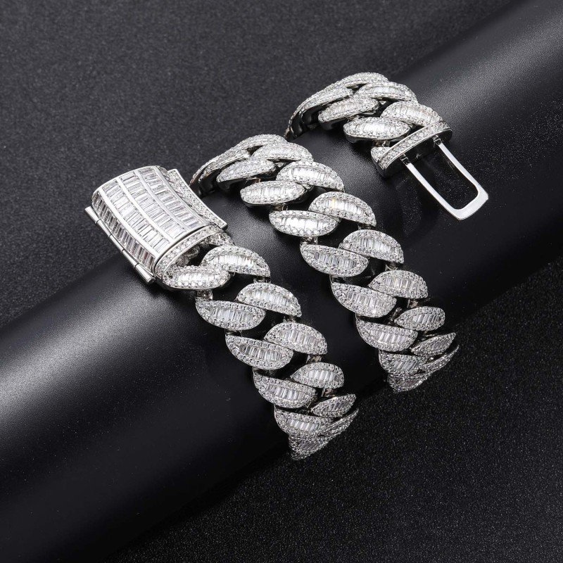 20mm Baguette Diamond Miami Cuban Bracelet/Chain