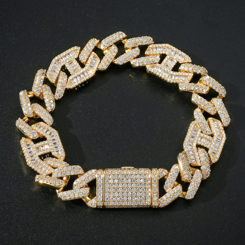 15mm Baguette Diamond Miami Cuban Bracelet/Chain