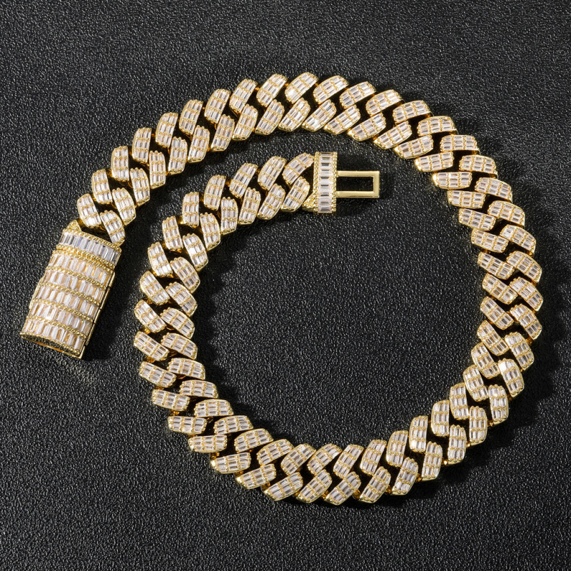 17mm Baguette Diamond Miami Cuban Bracelet/Chain