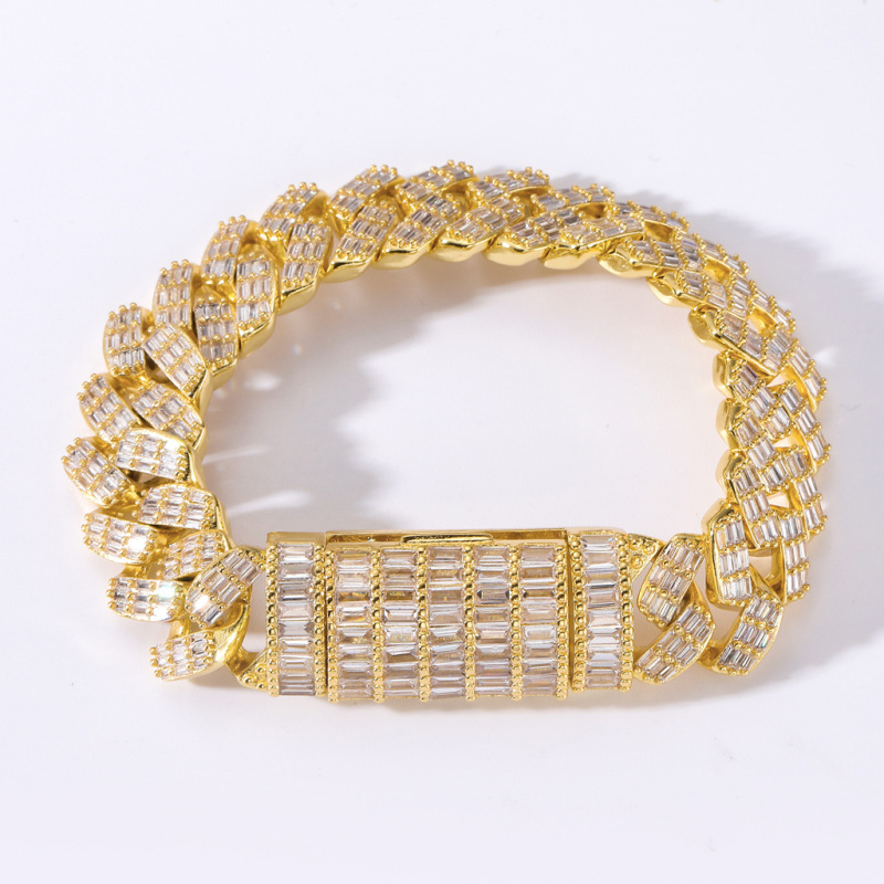 17mm Baguette Diamond Miami Cuban Bracelet/Chain