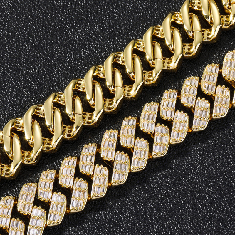 17mm Baguette Diamond Miami Cuban Bracelet/Chain