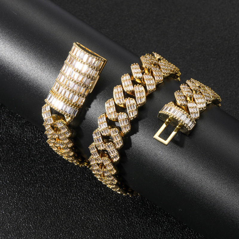 17mm Baguette Diamond Miami Cuban Bracelet/Chain